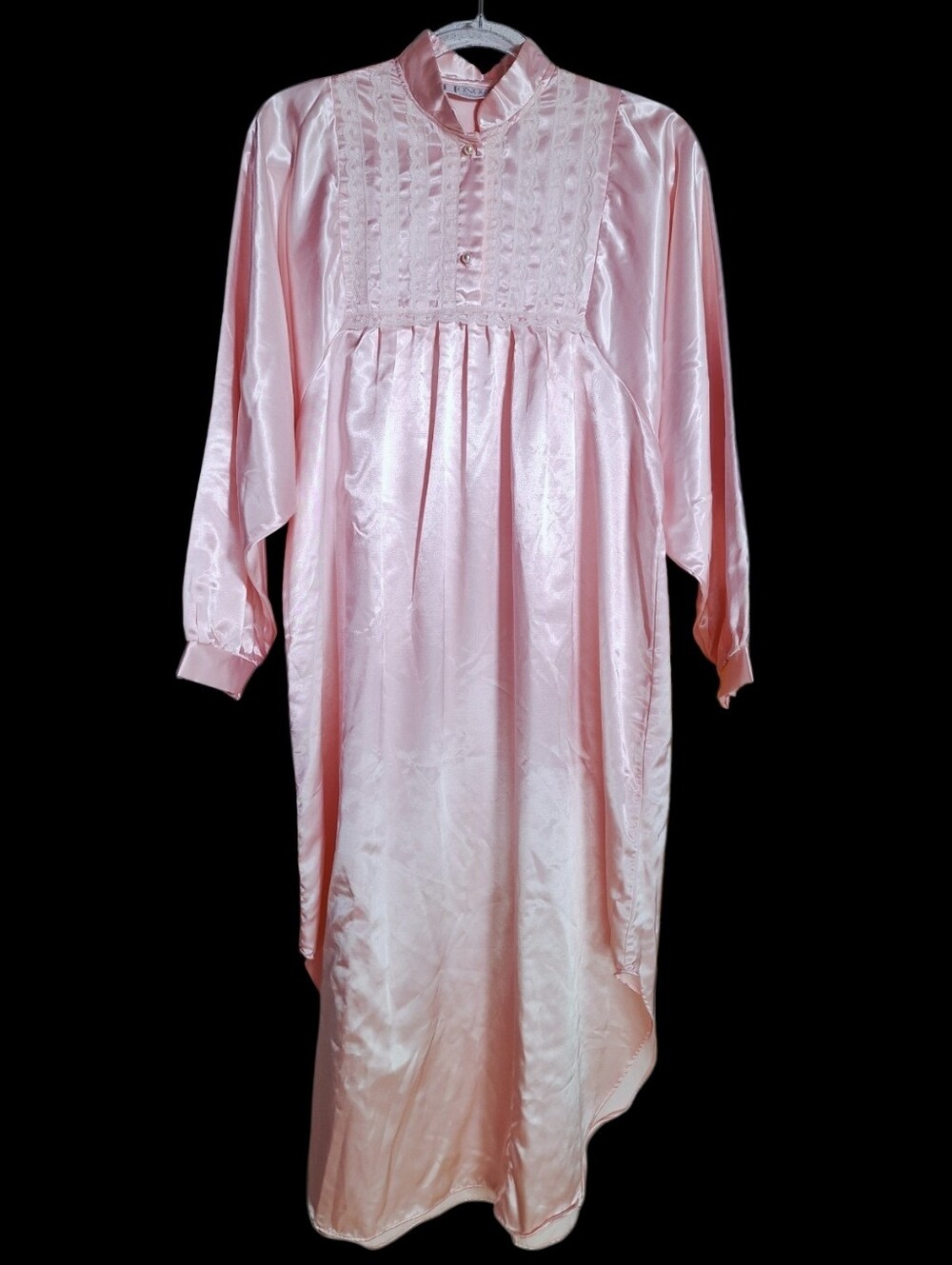 Vintage 80s 90s Pink Lace Satin Brushed Back Midi Nightgown M Cotton Lined